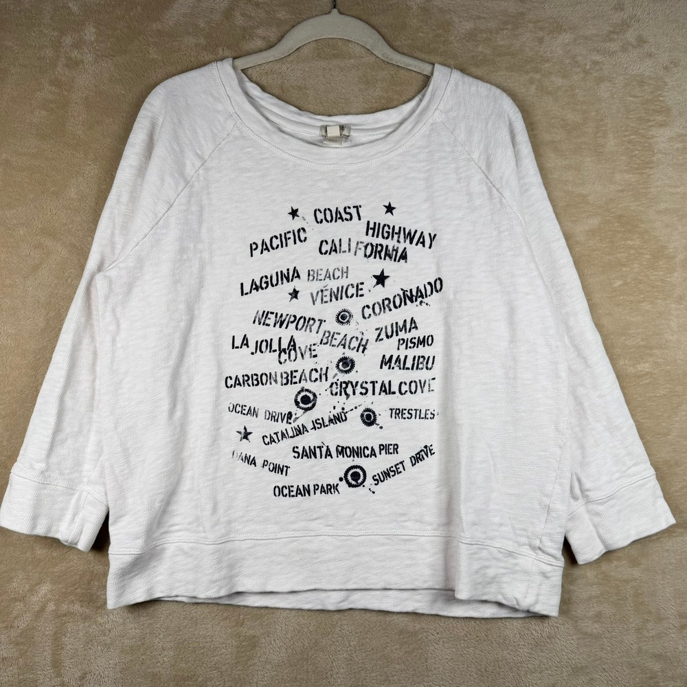JCrew Womens California Coast Graphic Sweatshirt White Cotton Slub Raglan L